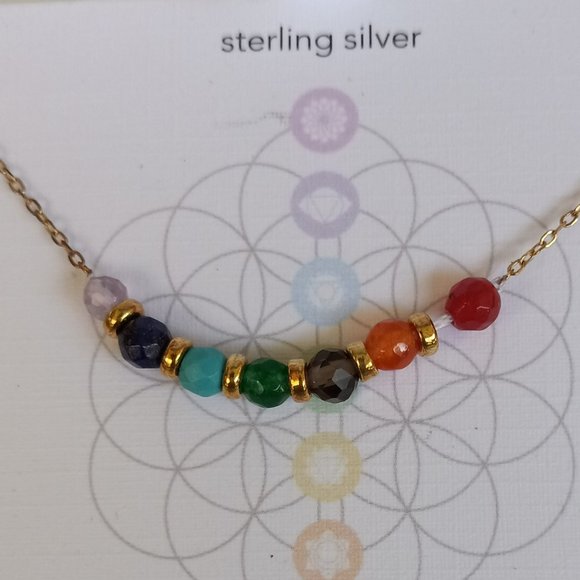 RACHEL ZOE NECKLACE CHAKRA BEADS STERLING SILVER HEALING ENERGY STONES - Picture 3 of 6